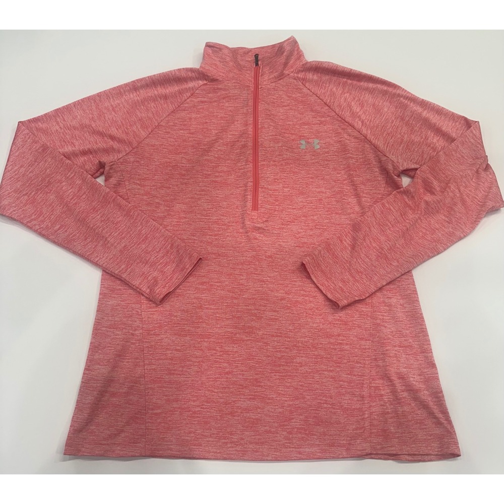 Under Armour HeatGear Womens Large Pink Space Dye 1/4 Zip Pullover Long Sleeve